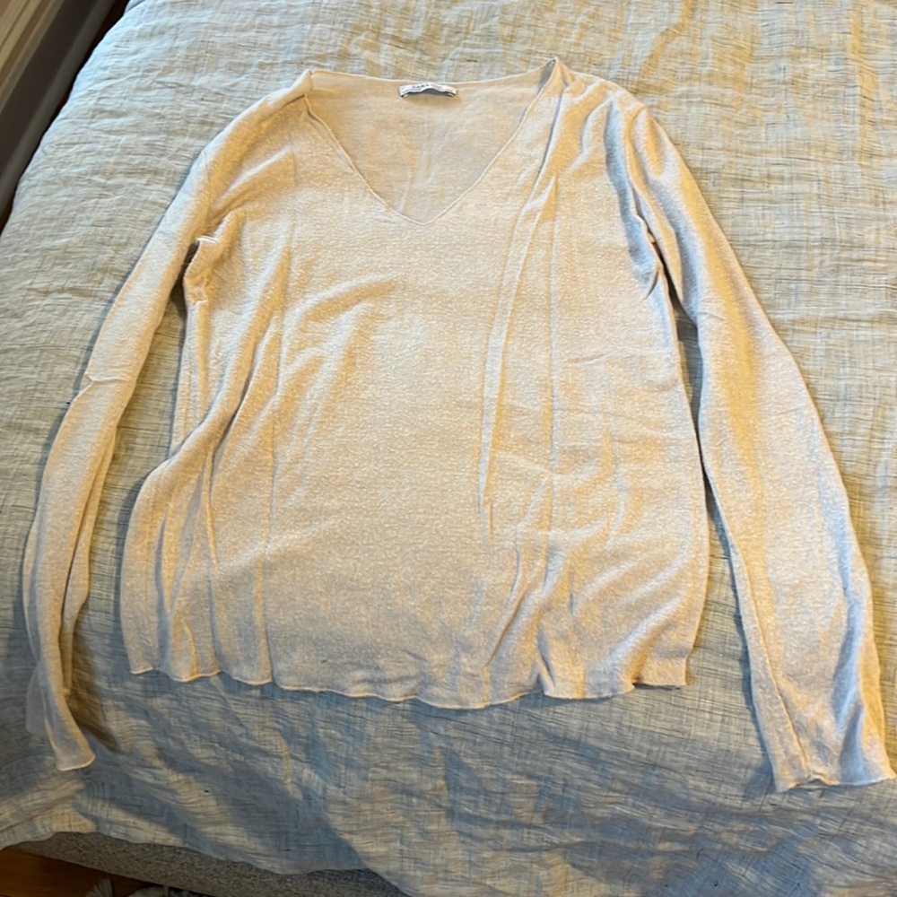 Zara V Neck Cream Cozy Sweater - Size S